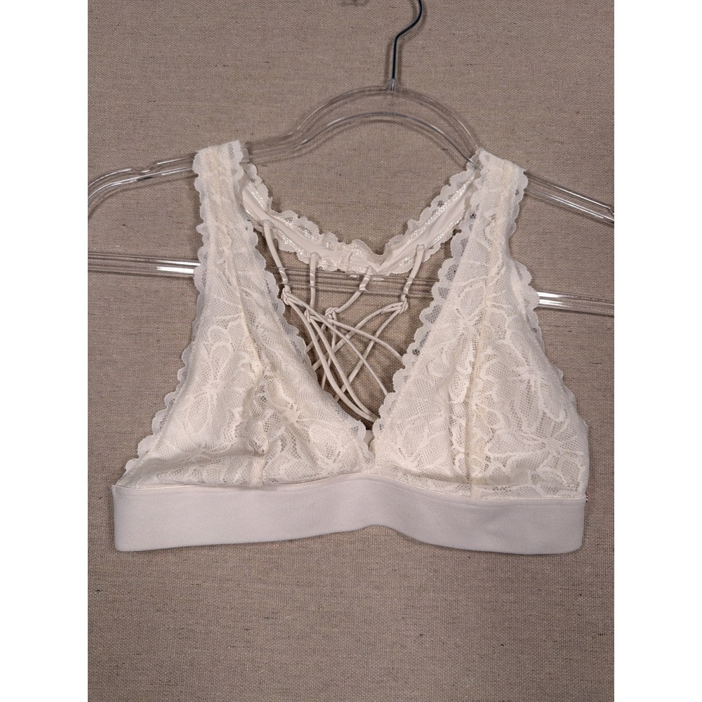 Pink Victoria's Secret Lace Bralette Strappy Cage Back Cream White